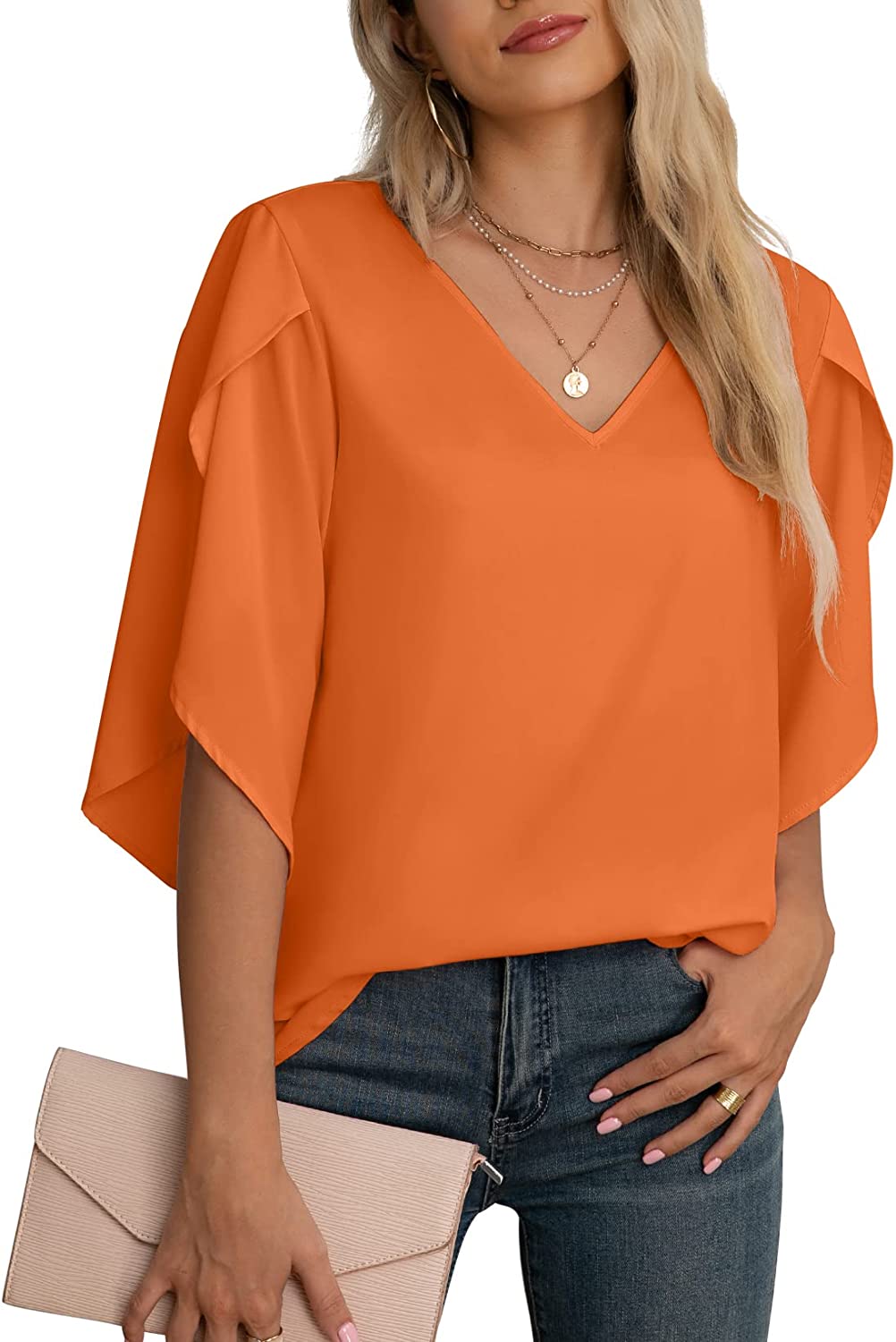 Jouica Women's Fall Casual 3/4 Ruffled Sleeve Chiffon Blouse Tops for Women - Image 1